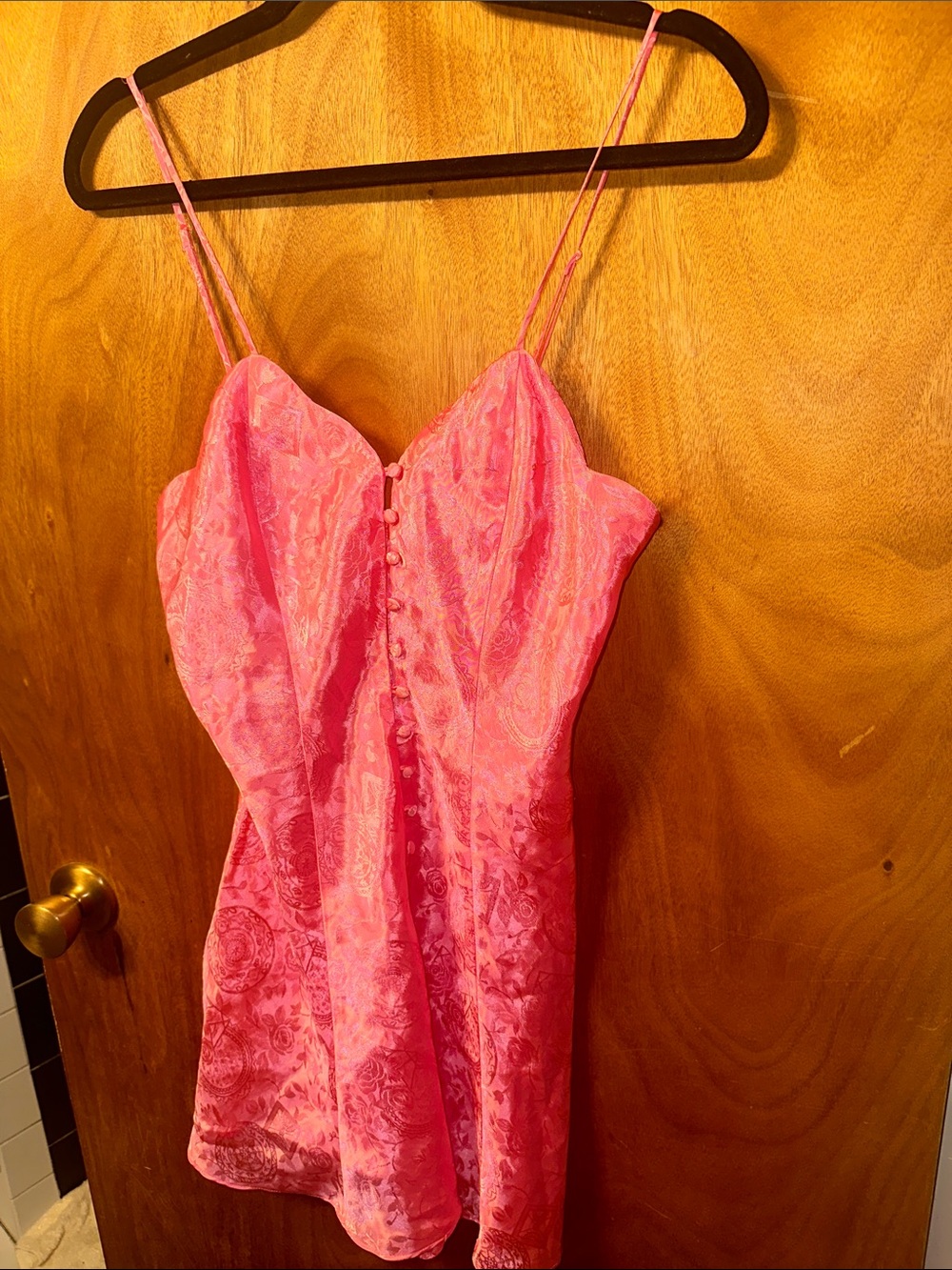 Victoria's Secret Pink Satin Jacquard Slip gold label